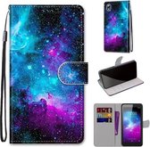 Voor ZTE Blade L8 / A3 2019 Gekleurde Tekening Cross Textuur Horizontale Flip PU Lederen Case met Houder & Kaartsleuven & Portemonnee & Lanyard (Paars Groen Sterrenhemel)