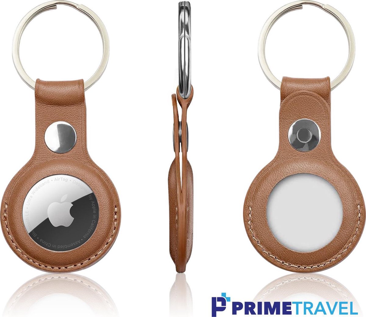 PrimeTravel Apple AirTag Hanger (Bruin) - 100% Cruelty Free Vegan Leather - Air Tag Sleutelhanger Beschermhoes - Bescherm Case