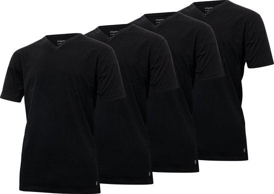 Pack de 4 T-shirts homme Gentlemen longfit (extra long), 100% coton pré-rétréci noir col V XL