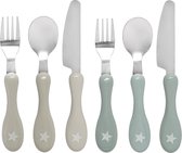Bestek set - Grijs en mint kleur - voor kinderen baby - 12 delig - Mes lepel en vork - kind bestek