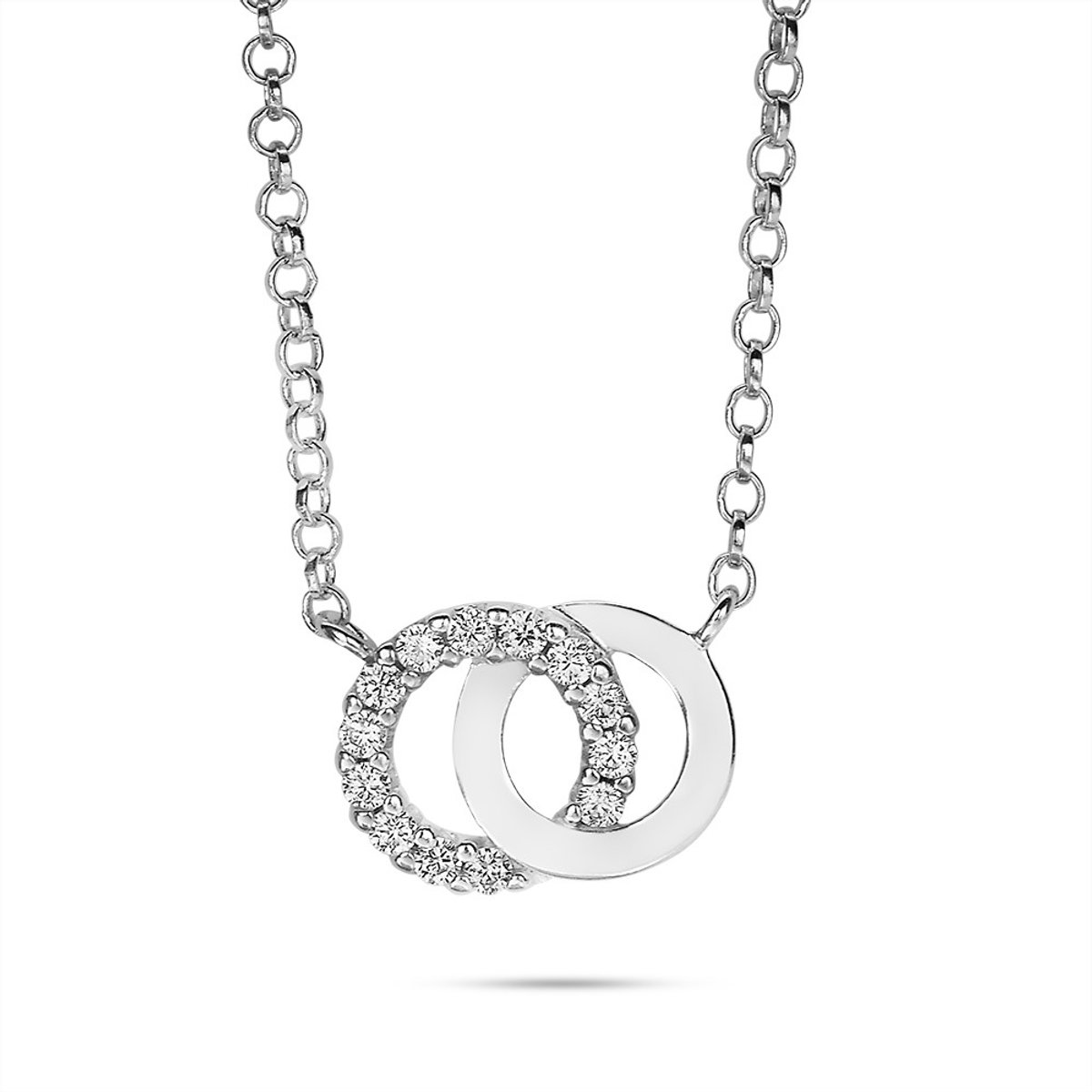 Twice As Nice Halsketting in zilver, 2 cirkels, steentjes 40cm+5cm