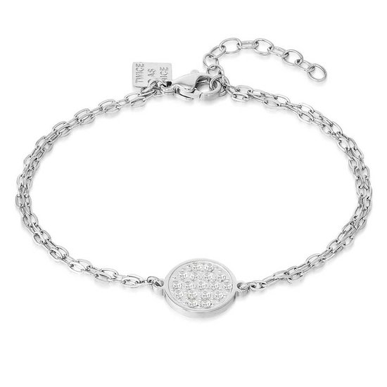 Twice As Nice Bracelet en acier inoxydable, cercle avec cristaux blancs 15 cm + 3 cm