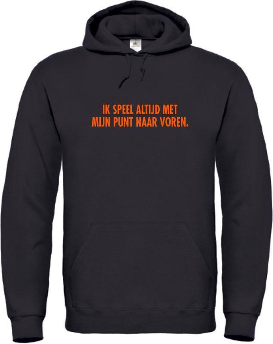 Hoodie zwart XXL - oranje - Ik speel altijd met mijn punt naar voren. - soBAD.