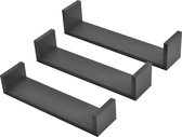 Wandrek - Wandplank - Set van 3 stuks - MDF - Mat donker grijs - Afmeting (LxBxH) 43 x 9 x 10 cm / 39,5 x 9 x 8,5 cm / 36 x 9 x 7 cm