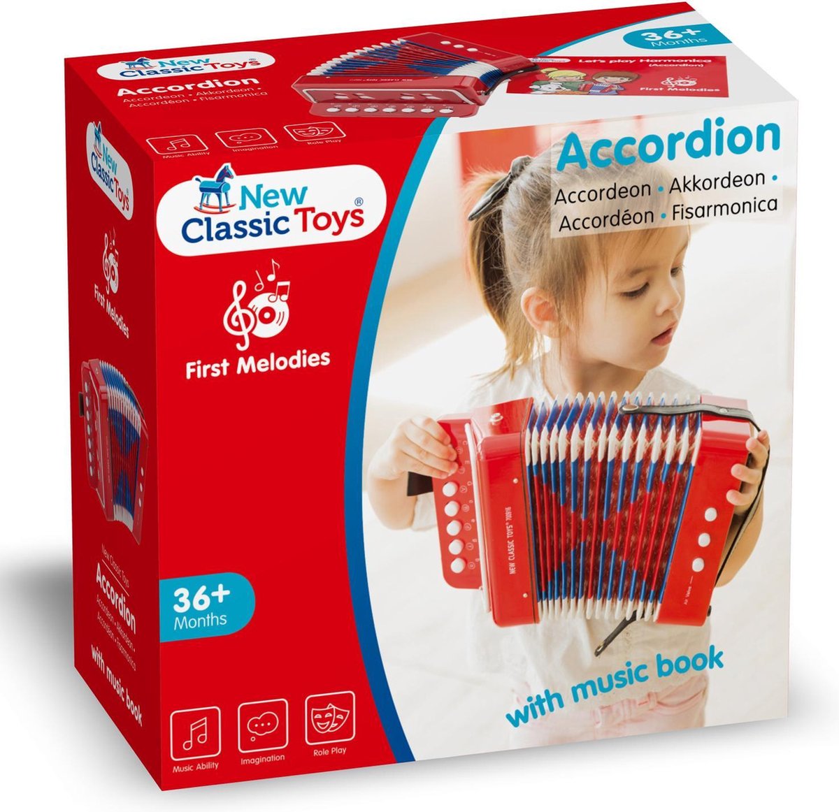 Nouvel accordéon Jouets New Classic Toys rouge avec livret de musique