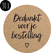 30x Sticker | BEDANKT VOOR JE BESTELLING |  35 mm | kraft & zwart