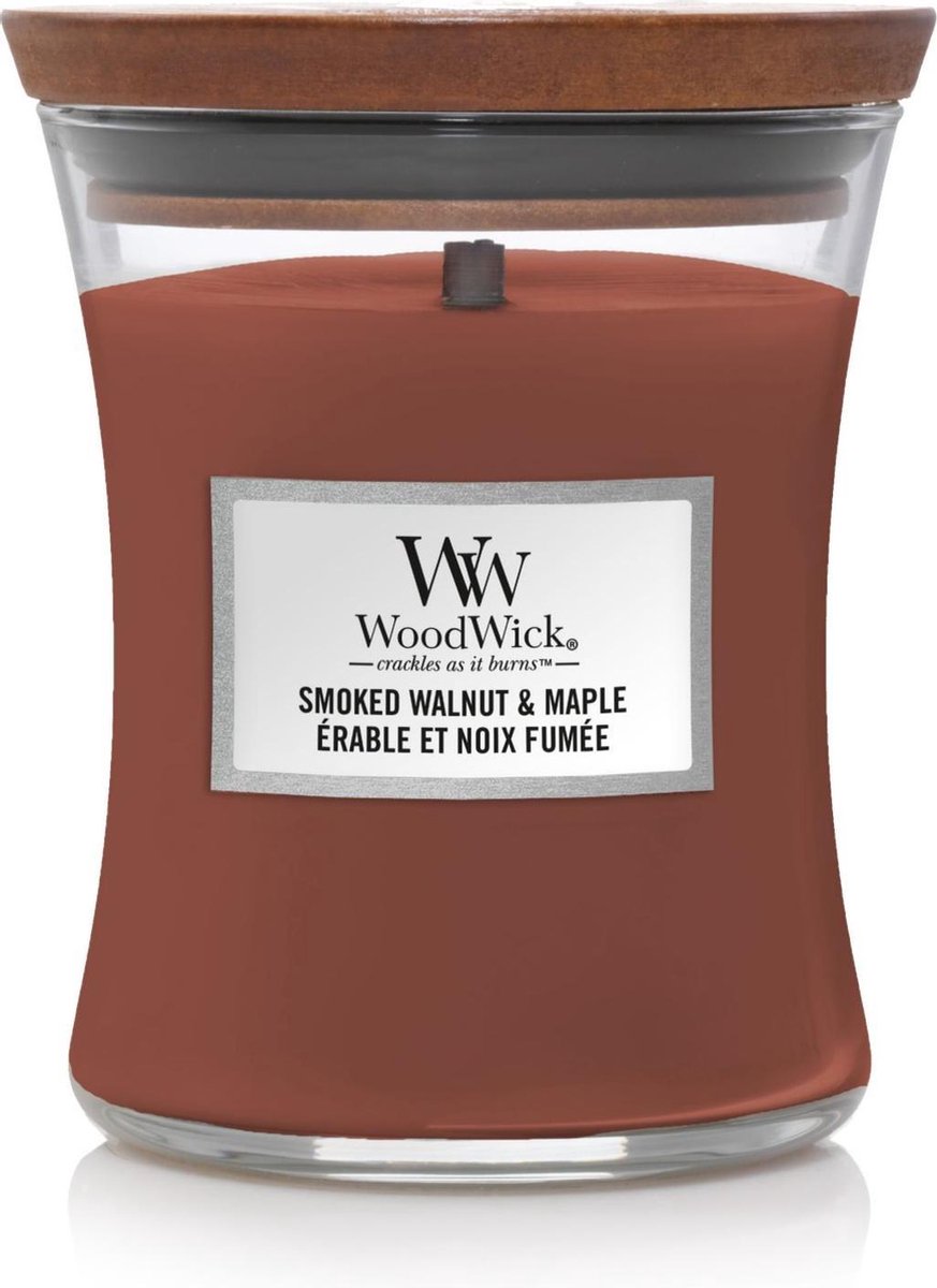 Woodwick Medium Hourglass Geurkaars Smoked Walnut & Maple