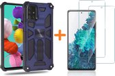 Samsung A51 Hoesje Military Grade Invisible Built-in Kickstand - Galaxy A51 Metal Plate, Anti-Scratch Shockproof Blauw - Screenprotector Galaxy A51-2 Pack