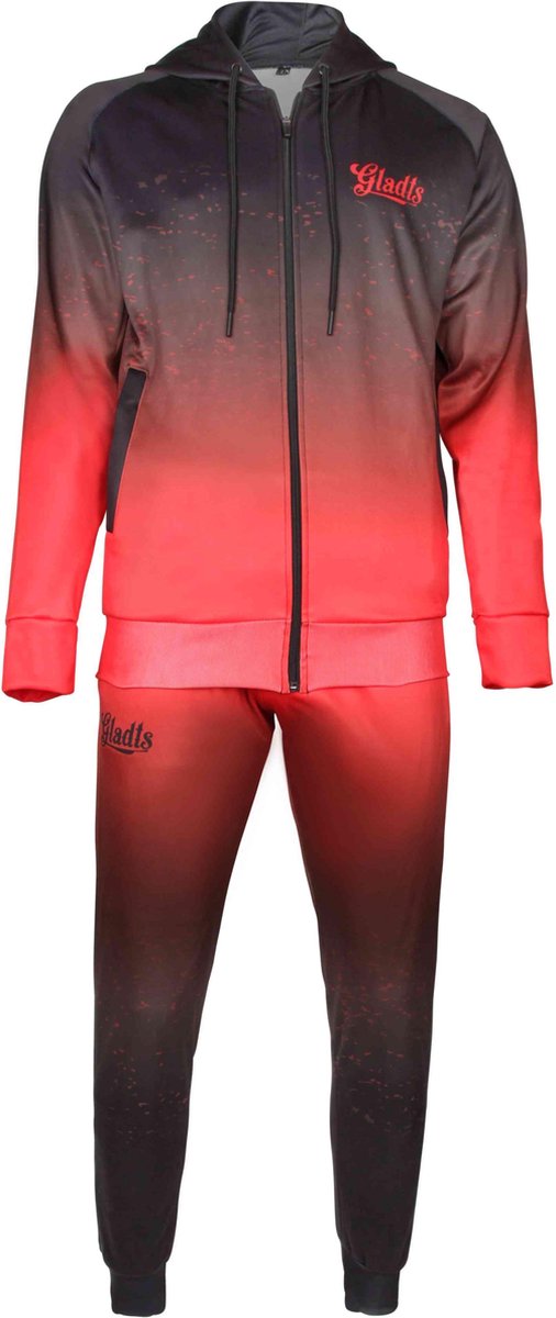Gladts - Trainingspak heren - Gradiënt style - Zwart met rood - Maat XL - Trainingspakken - Trainingspakken heren - Trainingspak jongens - Trainingspak