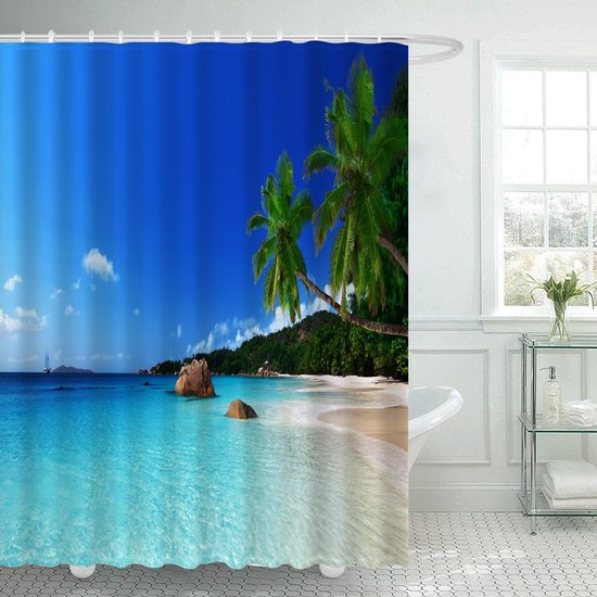 120 x 200 cm bleu Sandstrand Rideau de douche anti-moisissure en polyester avec anneaux de rideau de douche
