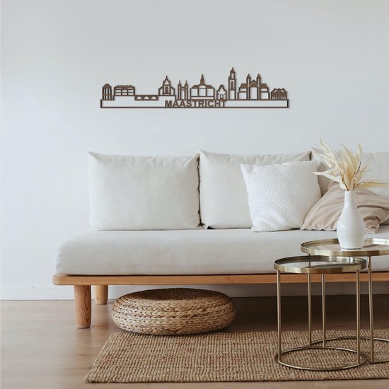 Skyline Maastricht Notenhout 90 Cm Wanddecoratie Voor Aan De Muur Met Tekst City Shapes