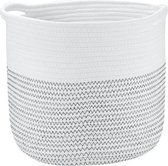 2 x Katoenen opbergmand - wit met zwart stiksel - 2 handvatten - rechtop zelf staande mand - mooie decoratiemand - handig in gebruik