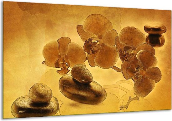 Glasschilderij Orchidee - Bruin - 120x70cm 1Luik - Foto Op Glas - Geen Acrylglas Schilderij - GroepArt 6000+ Glasschilderijen Art Collectie - Wanddecoratie - Woonkamer - Slaapkamer