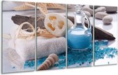 GroepArt - Glasschilderij - Spa - Blauw, Wit - 160x80cm 4Luik - Foto Op Glas - Geen Acrylglas Schilderij - 6000+ Glasschilderijen Collectie - Wanddecoratie