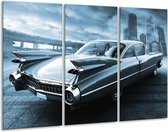 GroepArt - Schilderij -  Auto, Oldtimer - Blauw - 120x80cm 3Luik - 6000+ Schilderijen 0p Canvas Art Collectie