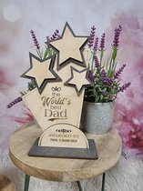 Decoratief Beeld - The World`s Best Dad Award Vaderdag Tip - Hout - Halobedrukt - Grijs - 0.3 X 13 Cm