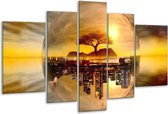 Glasschilderij Wolkenkrabber - Goud, Bruin - 170x100cm 5Luik - Foto Op Glas - Geen Acrylglas Schilderij - 6000+ Glasschilderijen Collectie - Wanddecoratie