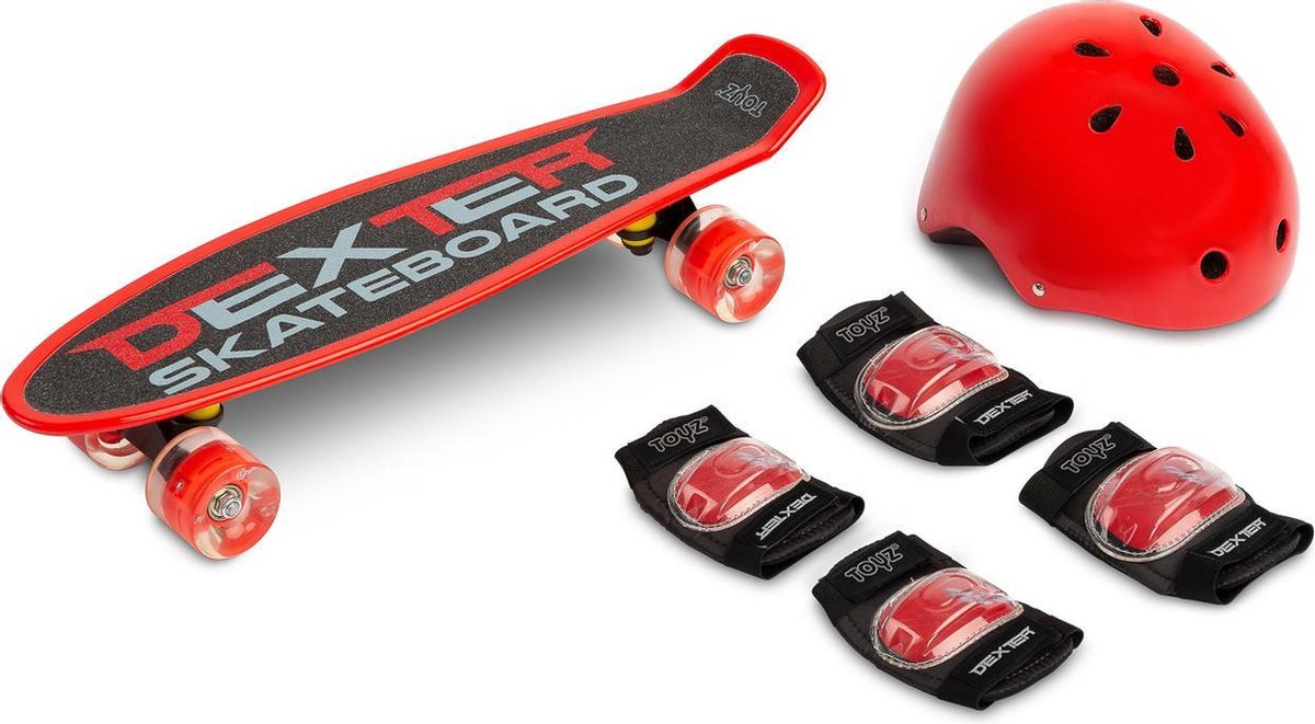 Skateboard Dexter Red + Helm en beschermers