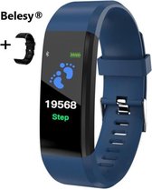 Smartwatch Belesy® – Smartwatch Dames – Smartwatch Heren - Horloge – Stappenteller – Bloeddrukmeter - Verbrande calorieën – 3x sportmodus - Siliconen - Blauw - Cadeau