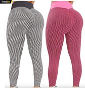 Sportlegging dames 2STUKS Small – legging dames meisje - Tiktok legging – Grijs & roze