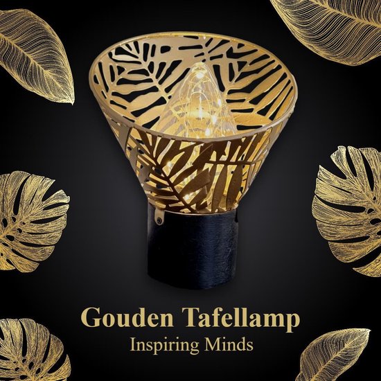 Gouden decoratie tafellamp led – Tafel lamp goud met blad patroon 19 cm |  bol.com