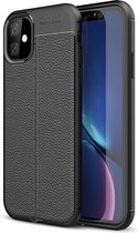 iPhone 11 Hoesje Shock Proof Siliconen Hoes Case | Back Cover TPU met Leren Textuur - Zwart