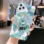 Voor iPhone 12 mini Colorful Laser Flower Series IMD TPU mobiele telefoonhoes met opvouwbare standaard (Banana Leaf KB1)