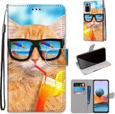 Voor Xiaomi Redmi Note 10 Pro Max / Note 10 Pro Gekleurde tekening Cross Texture Horizontale Flip PU lederen hoes met houder & kaartsleuven & portemonnee & lanyard (Cat Drinking Soda)