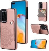 Voor Huawei P40 reliëfpatroon PU + TPU beschermhoes met houder & portemonnee & kaartsleuven (roségoud)