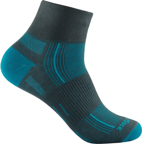 Wrightsock Stride Quarter - Lichtgrijs/Turquoise - 41-45