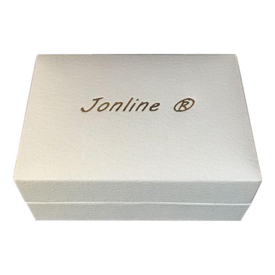 Wit geschenkdoosje met 'Jonline' en een logo in goudkleur.