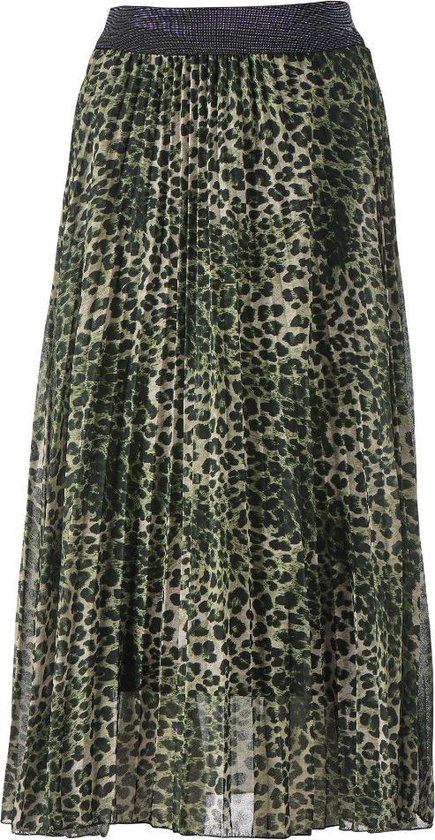 Dames plisse rok panterprint groen met glitterband lang | Maat Onze size,  XS-XL | bol