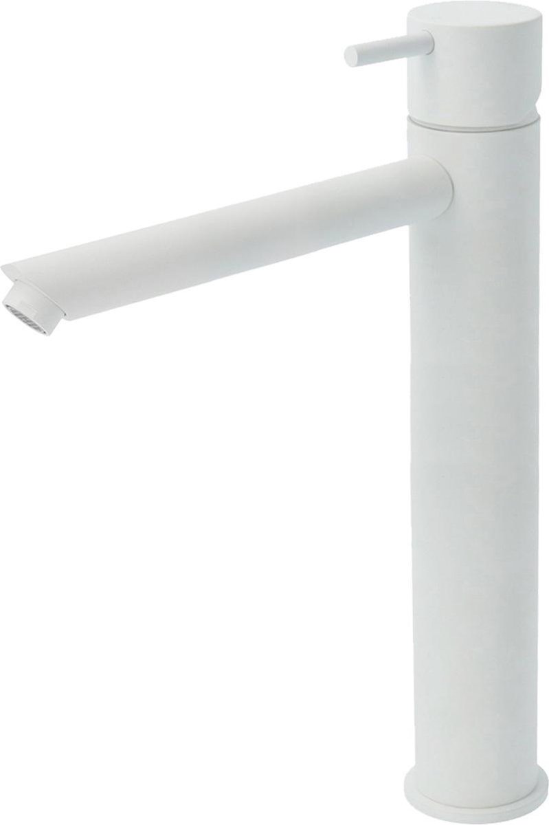Hotbath Cobber - Wastafelmengkraan - zonder Waste - Laag - Wit - Opbouw - Messing - V03