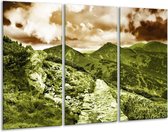 GroepArt - Schilderij -  Natuur - Groen, Bruin - 120x80cm 3Luik - 6000+ Schilderijen 0p Canvas Art Collectie