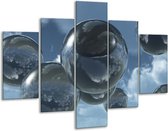 Glasschilderij -  Druppels - Zilver, Grijs, Blauw - 100x70cm 5Luik - Geen Acrylglas Schilderij - GroepArt 6000+ Glasschilderijen Collectie - Wanddecoratie- Foto Op Glas