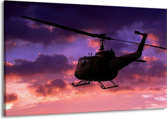 Schilderij Op Canvas - Groot -  Helikopter - Paars, Zwart - 140x90cm 1Luik - GroepArt 6000+ Schilderijen Woonkamer - Schilderijhaakjes Gratis