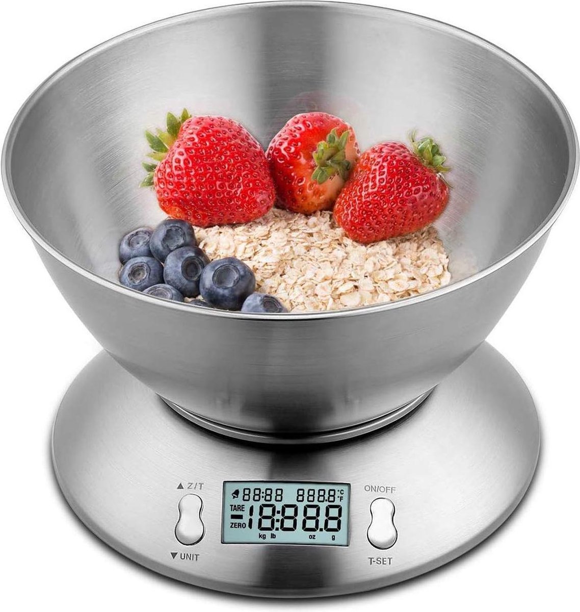 CAMRY Mini-digitale keukenweegschaal, kleine levensmiddelenweegschaal, lb/oz/ml/g, 5 kg/11 lb, zeer nauwkeurig, 1 g, voor onderweg, camping, reizen, meenemen, rood/roestvrij staal
