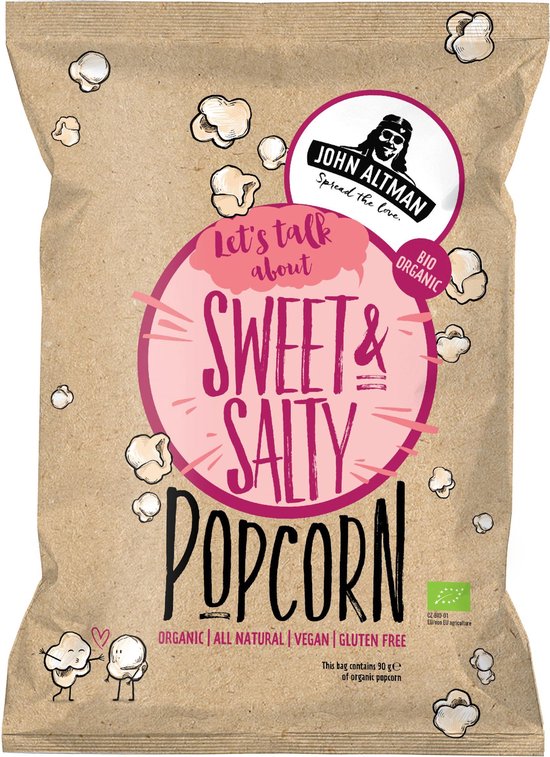 John Altman popcorn - Sweet & Salty - Vegan - 100% natuurlijk - 10x 90 gram