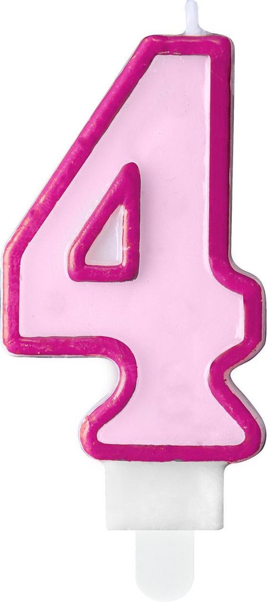Taart kaars roze 4 jaar 7,5 cm.