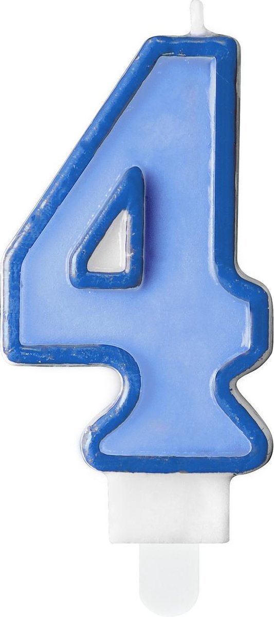 Taart kaars blauw 4 jaar 7,5 cm.
