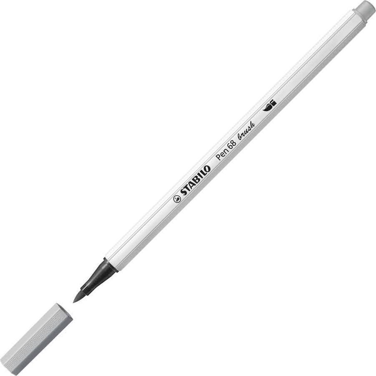 STABILO Pen 68 Brush - Premium Brush Viltstift - Met Flexibele Penseelpunt - Middel Koud Grijs - per stuk