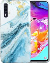 Samsung Galaxy A50 Marmer Case | Back Cover | TPU Telefoonhoesje | Wit & Blauw
