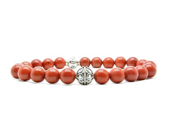 Beaddhism - Armband - Rojo - Zilver - Yasa - 8 mm - 19 cm