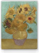 Zonnebloemen 2 - Vincent van Gogh - 19,5 x 26 cm - Niet van echt te onderscheiden houten schilderijtje - Mooier dan een schilderij op canvas - Laqueprint.
