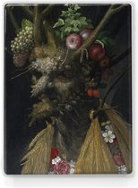 Schilderij - Vier seizoenen - Giuseppe Arcimboldo - 19,5 x 26 cm - Niet van echt te onderscheiden handgelakt schilderijtje op hout - Mooier dan een print op canvas.