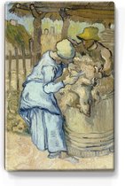 Schilderij - De schaapscheerder - Vincent van Gogh - 19,5 x 30 cm - Niet van echt te onderscheiden handgelakt schilderijtje op hout - Mooier dan een print op canvas.