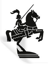 Muurstickers - Sticker Folie - Kinderillustratie van ridder op paard op plateau - 60x80 cm - Plakfolie - Muurstickers Kinderkamer - Zelfklevend Behang - Zelfklevend behangpapier - Stickerfolie