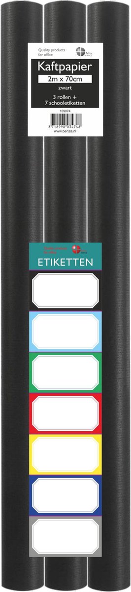 Benza Kaftpapier Schoolboeken - Zwart - 200 x 70 cm - 3 rollen