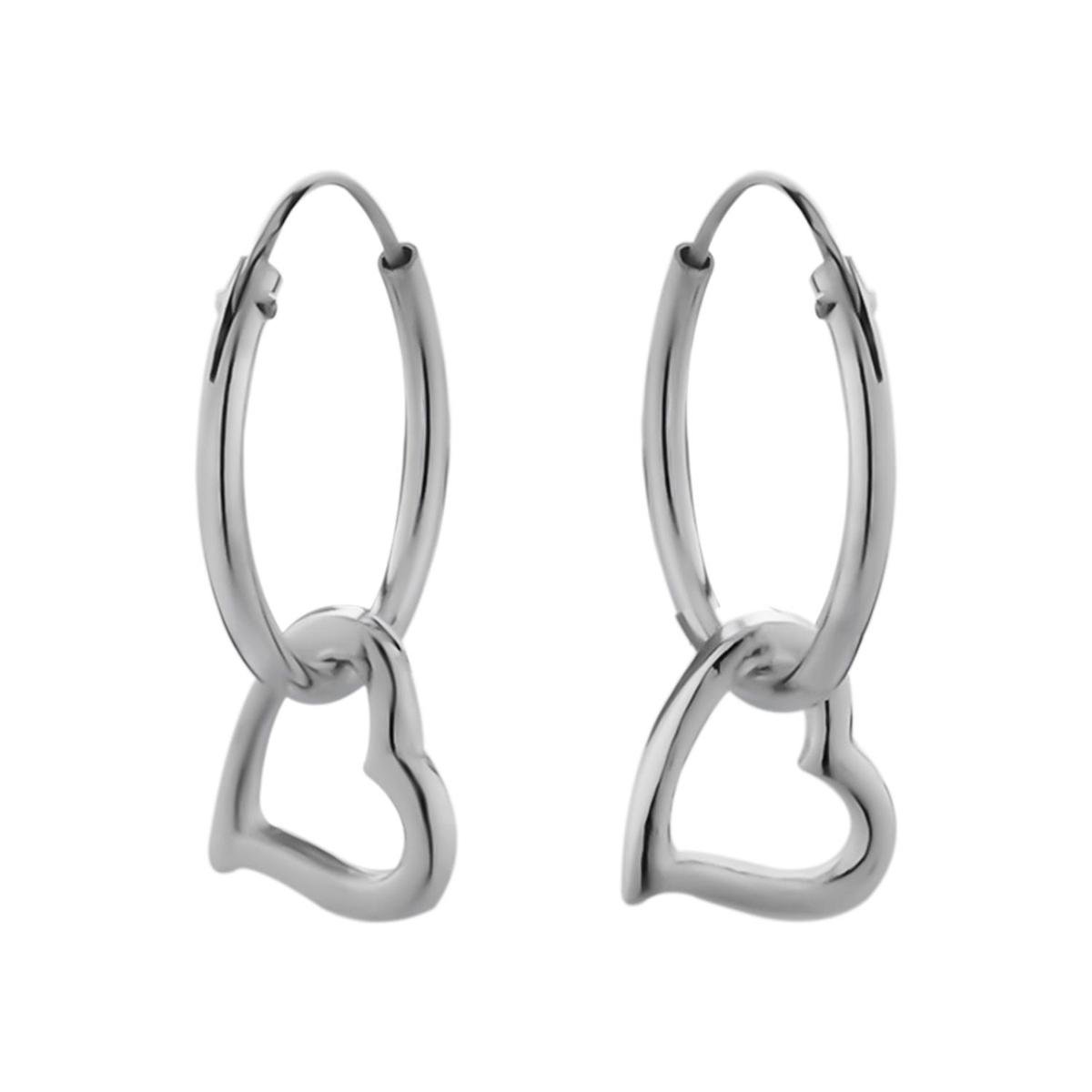 Zilveren oorringen - met hartje hanger - nikkelvrij - hypoallergeen