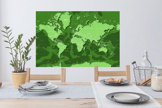 Stickers Stickers muraux - Carte du Wereldkaart - Tough - Vert - 90x60 cm - Feuille adhésive